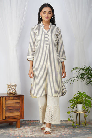 Off-White Blue Strips Cotton Kurta Set. (SET OF 2)