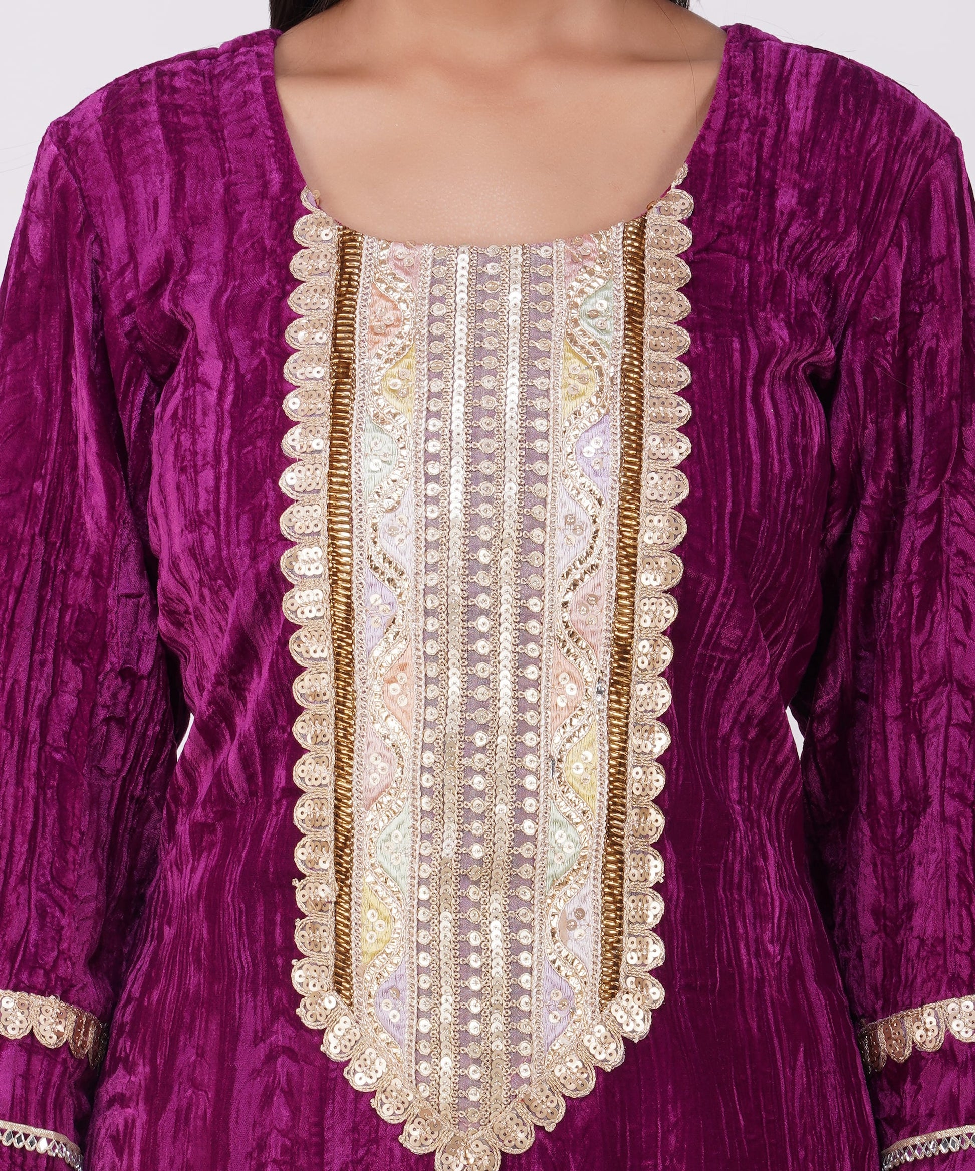 Jamuni Crushed Velvet Suit Set with Shaded Dupatta