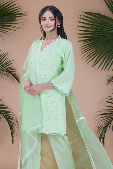 Apple Green MARBELLA Embroidered Short Suit Set