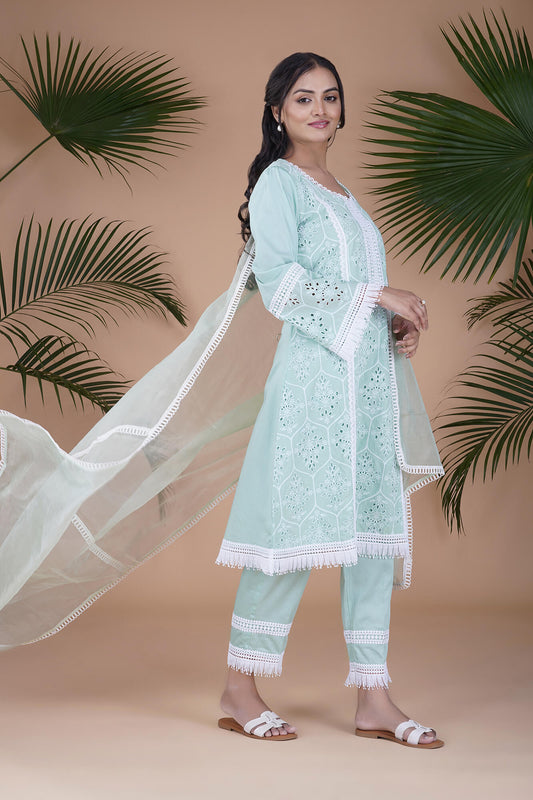 Pistachio Green MARBELLA Embroidered A-line Suit Set