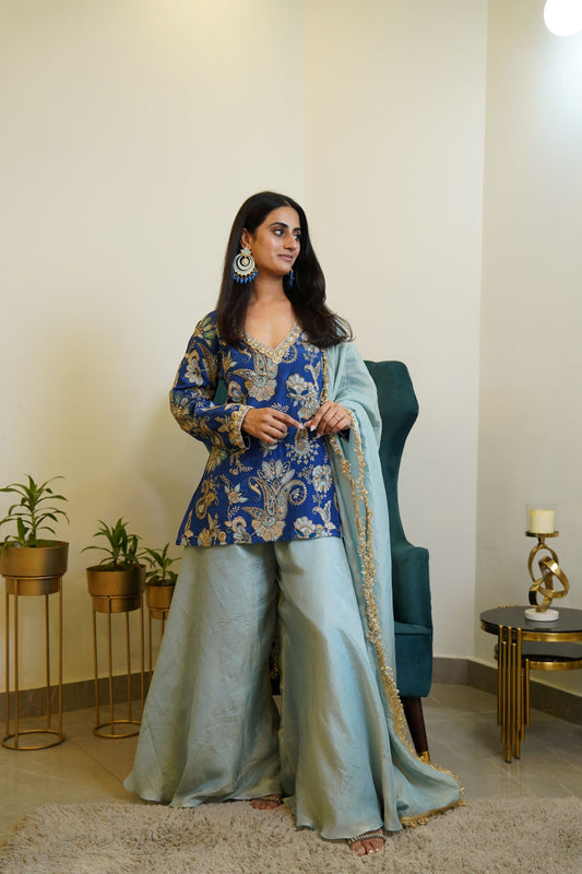 Blue Embroidered Saishaa set