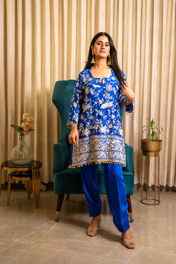 Blue Kashmiri Embroidered Coord Set