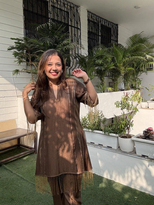 Brown Crushed Silk Tassle cord set