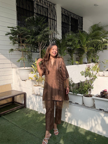 Brown Crushed Silk Tassle cord set