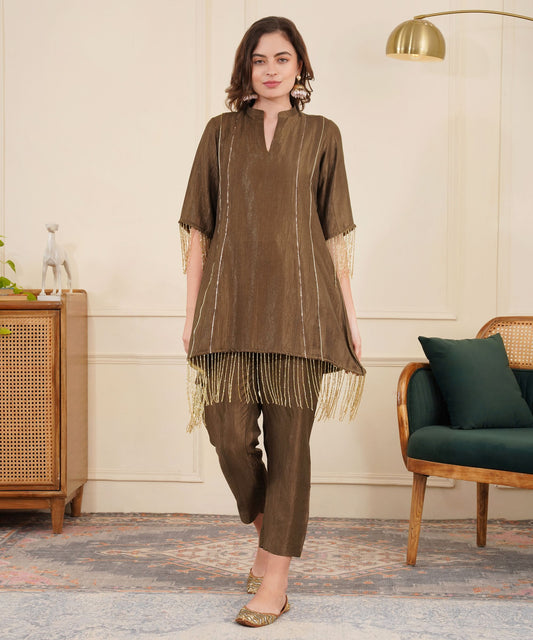 Brown Crushed Silk Tassle cord set