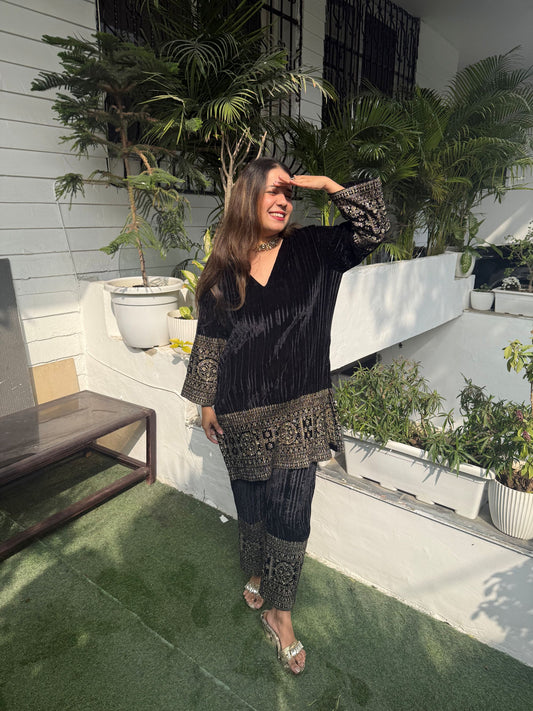 Black Crushed Velvet Cord- Set