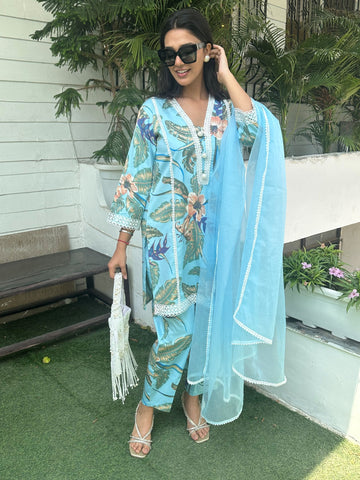 Blue Carra Printed Set