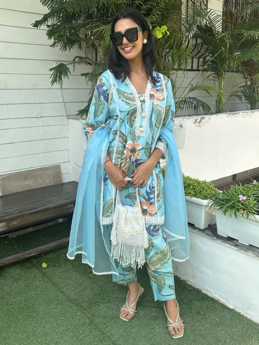 Blue Carra Printed Set