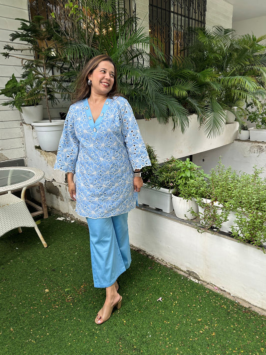 Blue Claudia Bell Bottom Co Ord Set