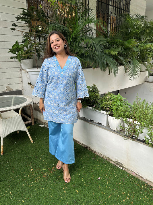 Blue Claudia Bell Bottom Co Ord Set