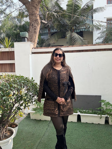 Brown Tweed Bow Cape