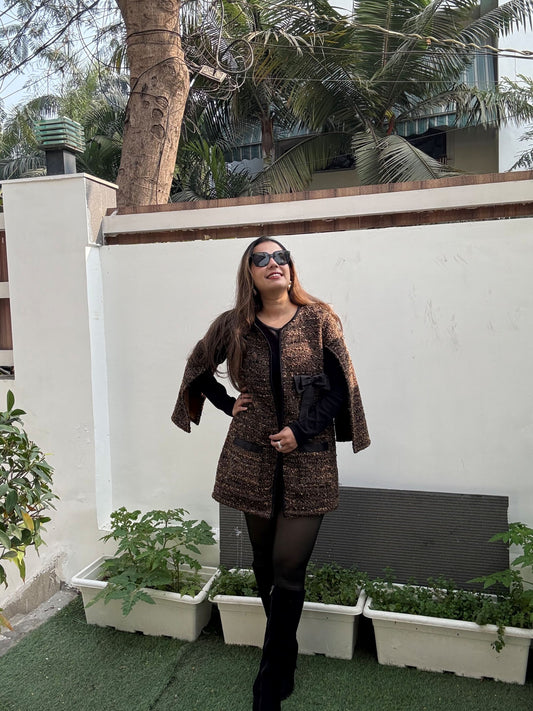 Brown Tweed Bow Cape