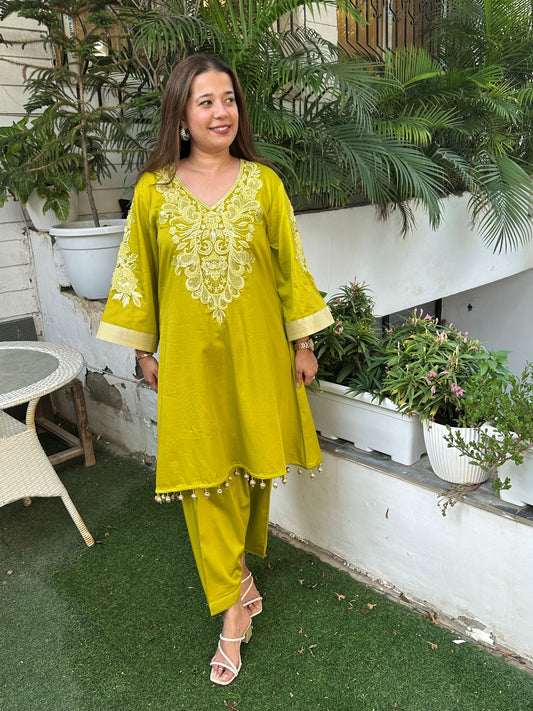 Citrine Green Embroidered Cordset