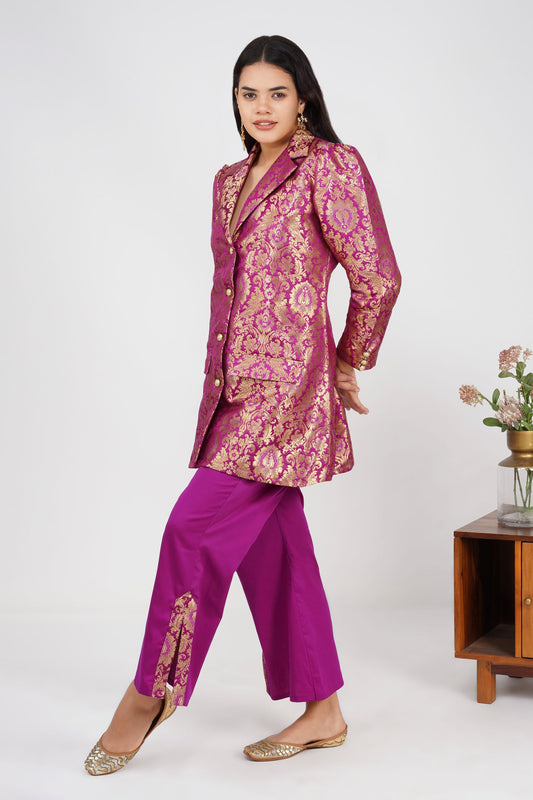 Magenta Brocade Mehfil Blazer Set