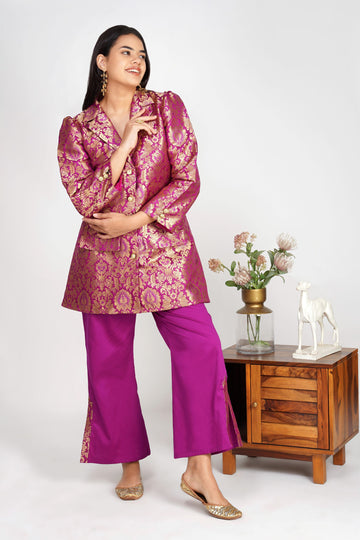 Magenta Brocade Mehfil Blazer Set