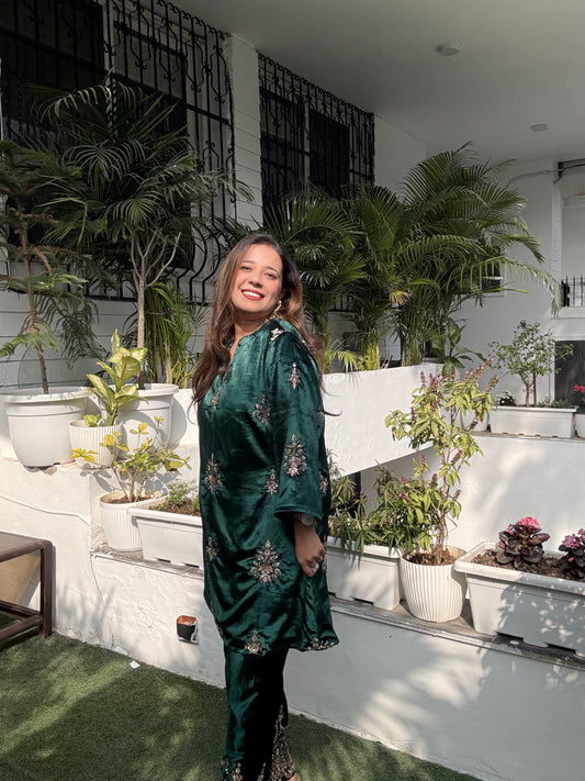 Emerald Green Velvet Co-Ord Set