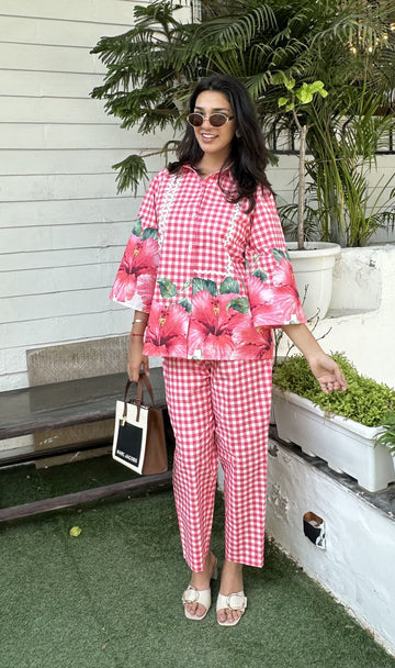 Playful Gingham Checks with Floral Print.