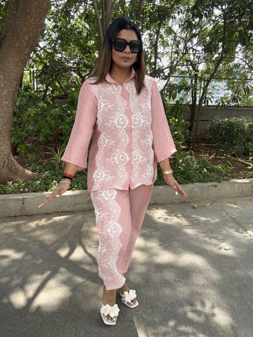 SOFT BLUSH PINK LACE COORD SET