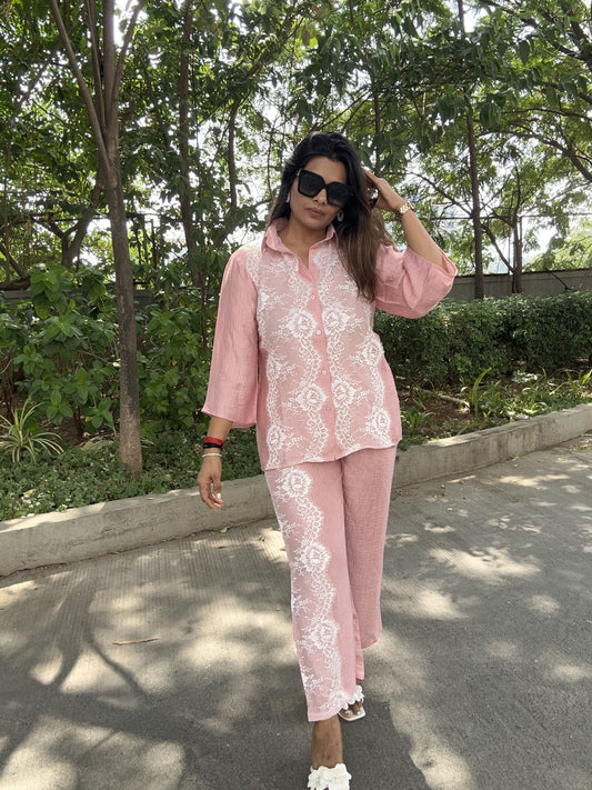 SOFT BLUSH PINK LACE COORD SET