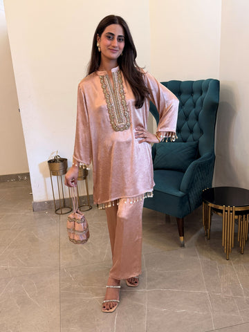 Pink Crushed Embroidered Set