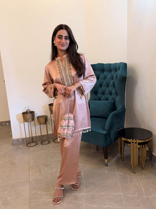 Pink Crushed Embroidered Set