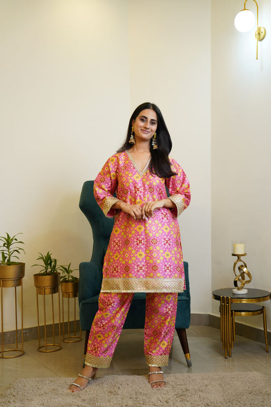 Hot Pink Patola Co ord Set