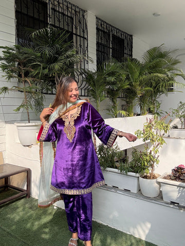 Purple Zoya Velvet Embroidered Set