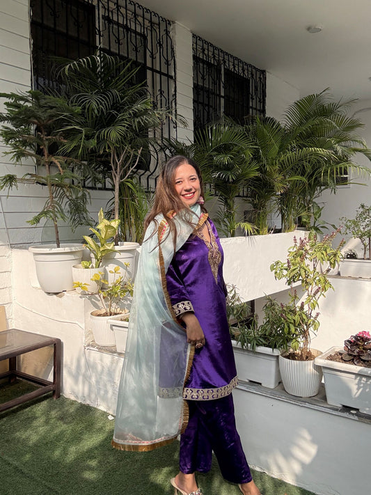 Purple Zoya Velvet Embroidered Set