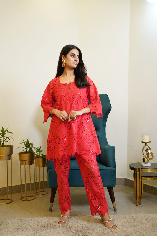 Red Candice Cutwork Cord Set
