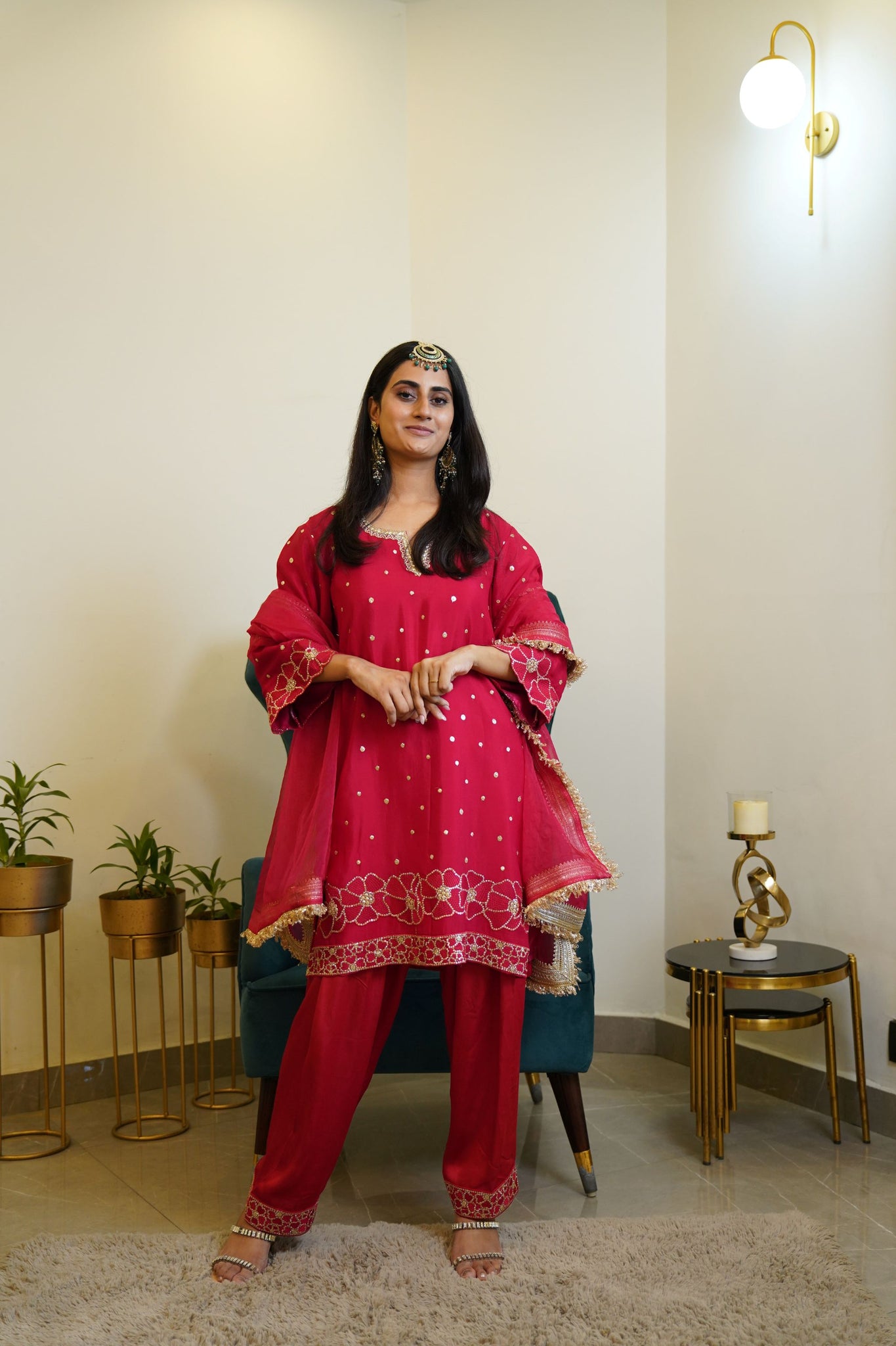 Red Embroidered Kiaraaa Kurta set