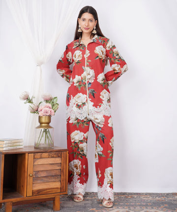 DAISY  RED FLORAL LACE COORDSET