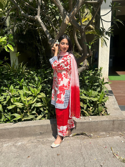 Red Floral Dia Salwar Set