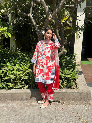 Red Floral Dia Salwar Set