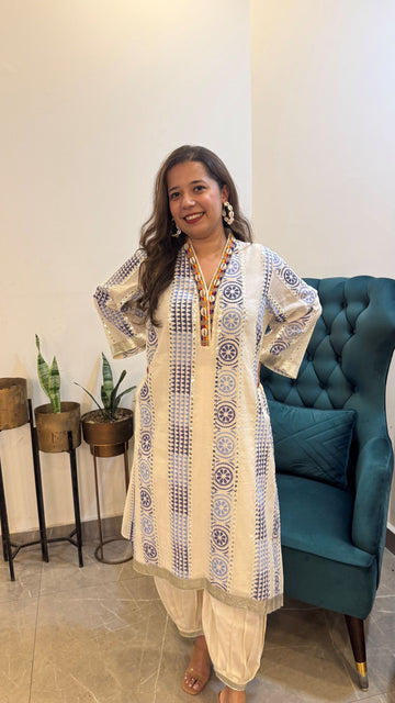 Shaisha White and Blue Mirror Work Kurta Set