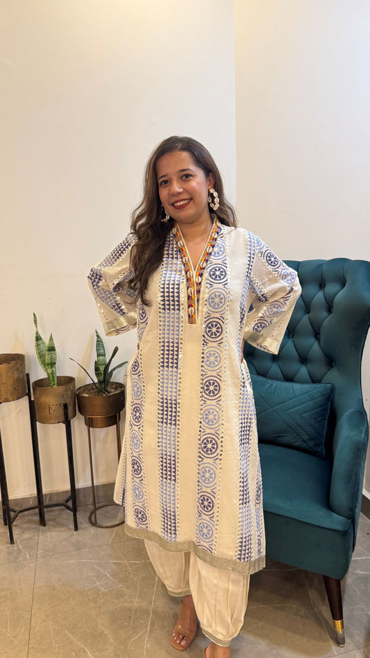 Shaisha White and Blue Mirror Work Kurta Set