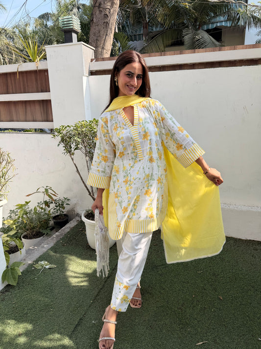 Sunshine Yellow Printed suit set