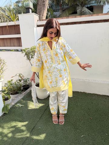Sunshine Yellow Printed suit set