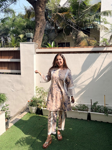 Beige and Blue Firdoza set