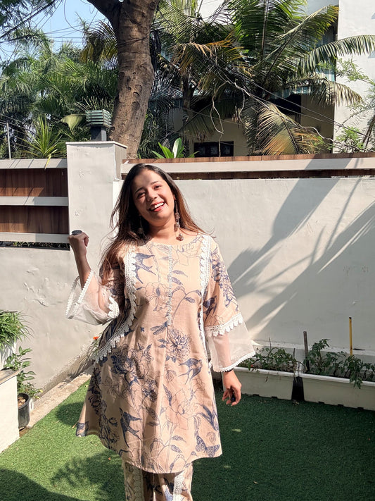 Beige and Blue Firdoza set