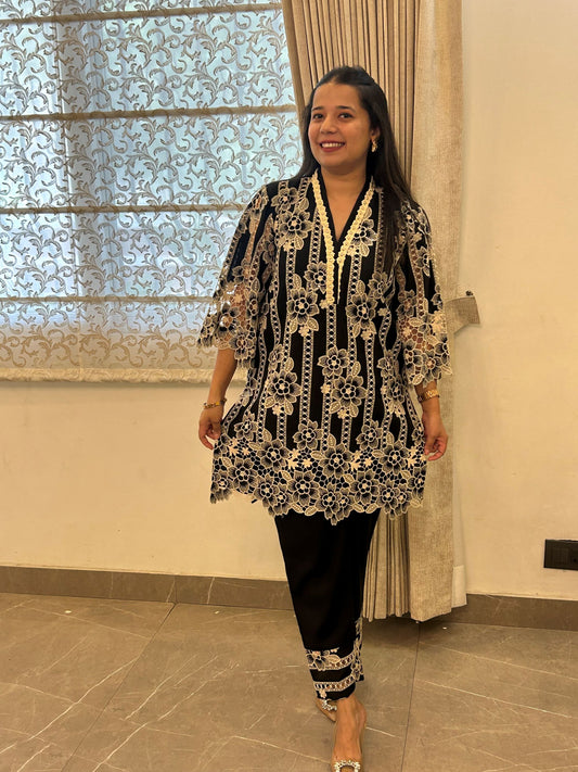 Black Floral Cutwork Cordset