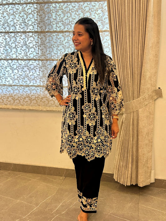 Black Floral Cutwork Cordset