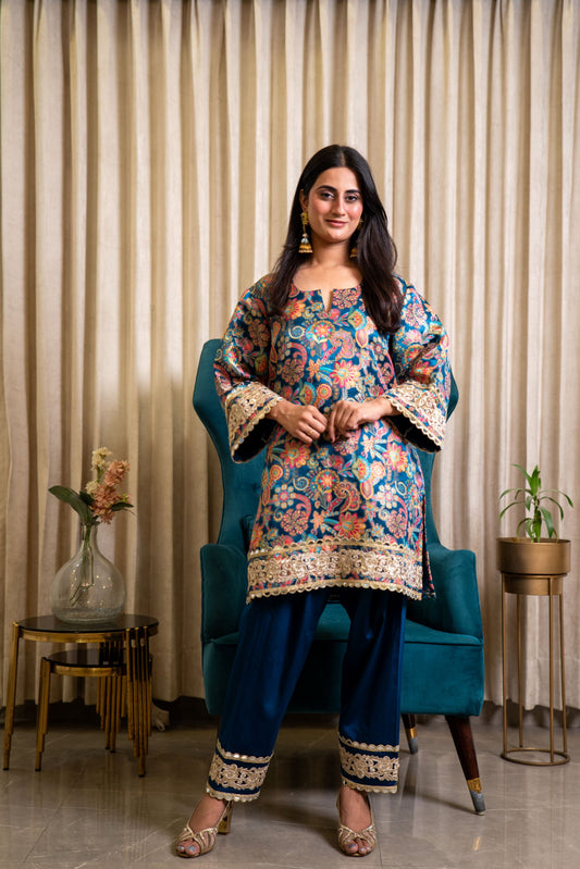 Teal Blue Banarasi Modal Satin Cord Set