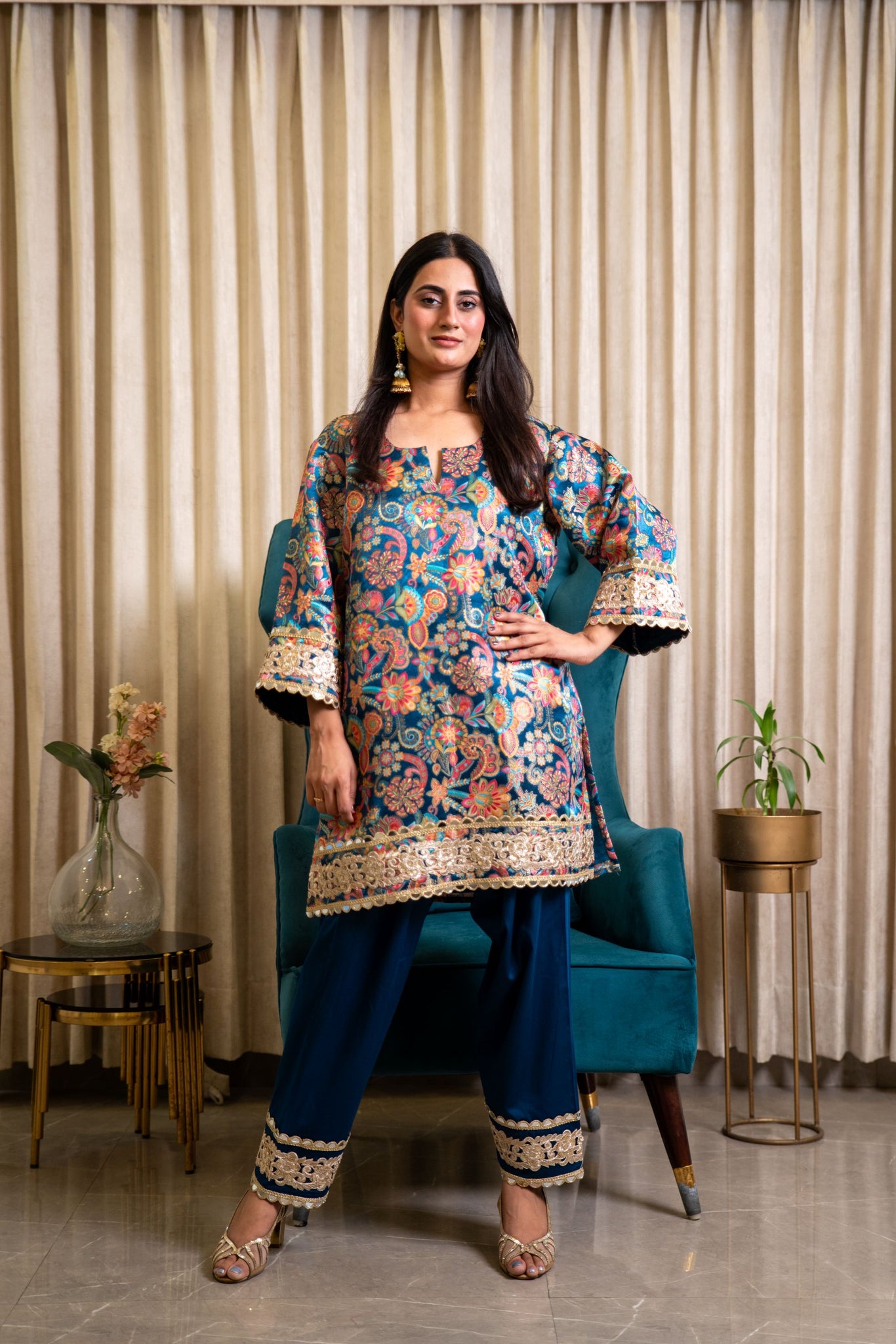 Teal Blue Banarasi Modal Satin Cord Set