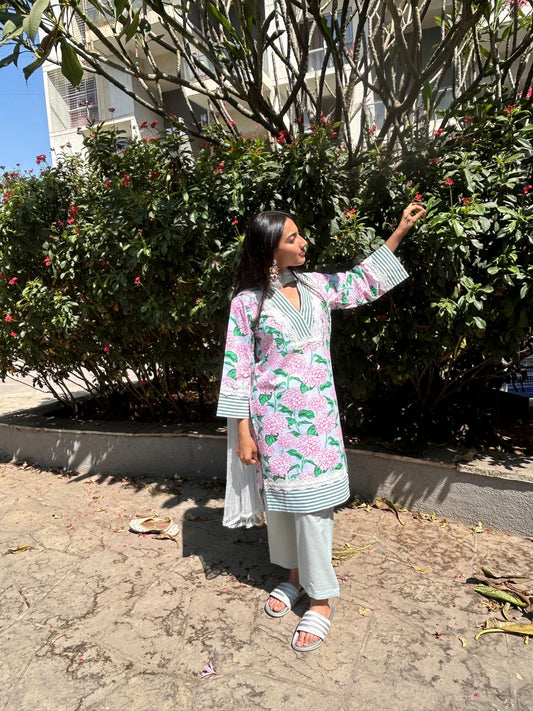 Green Printed Striped Set