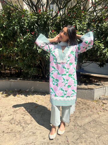 Green Printed Striped Set