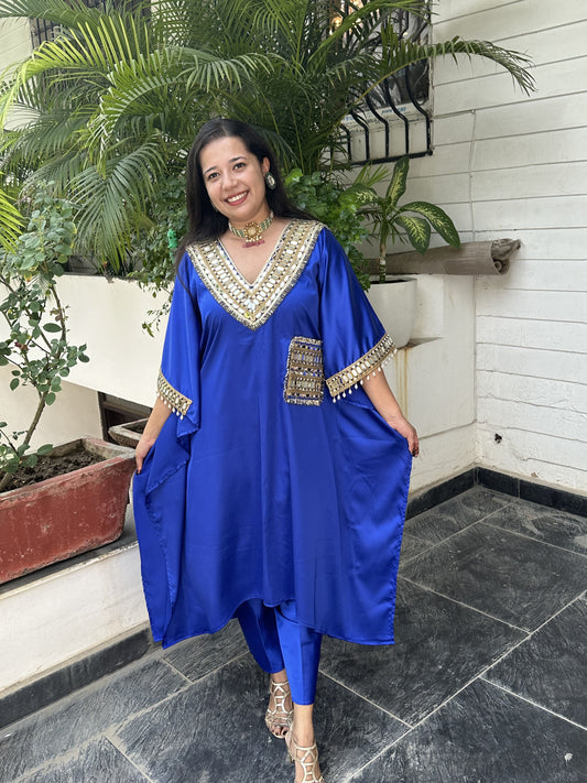 Royal Blue Mirror work Kaftan