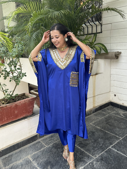 Royal Blue Mirror work Kaftan