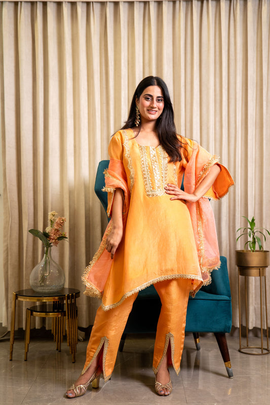 Maharani Orange Tissue Suit Set