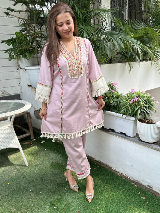 Pale Pink Embroidered Sukoon Co ord set
