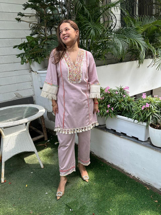 Pale Pink Embroidered Sukoon Co ord set